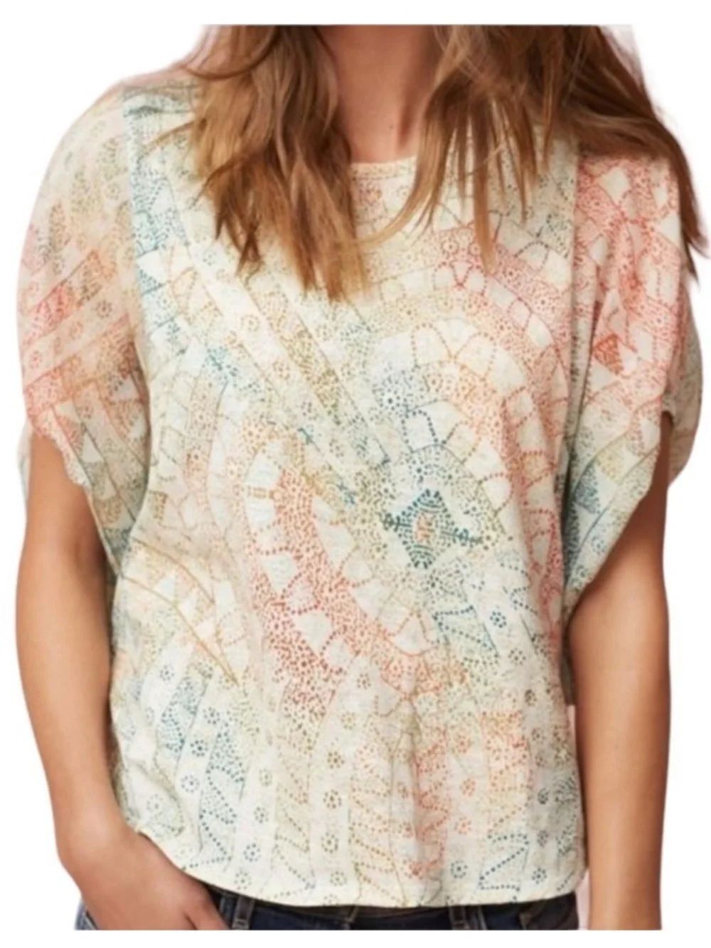 Anthropologie ERI +ALI Briony Balloon Short Sleeve Printed Top XS